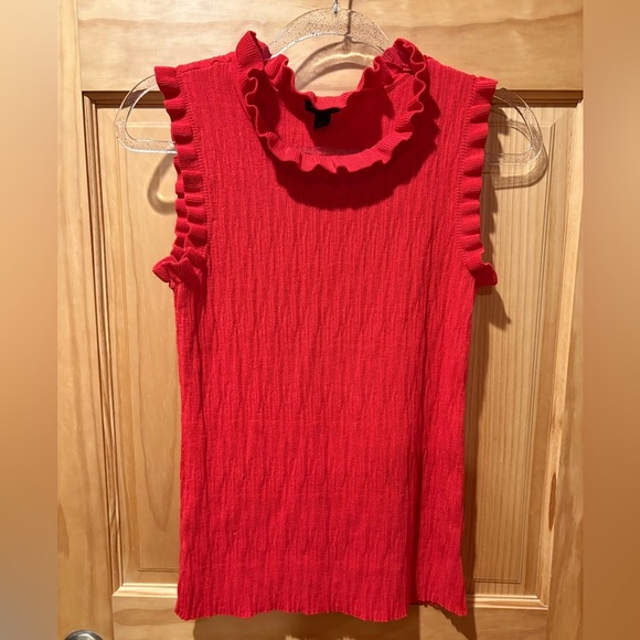 Ann Taylor Factory sleeveless sweater ruffled collar and arm openings Red Wmns L - Picture 1 of 6